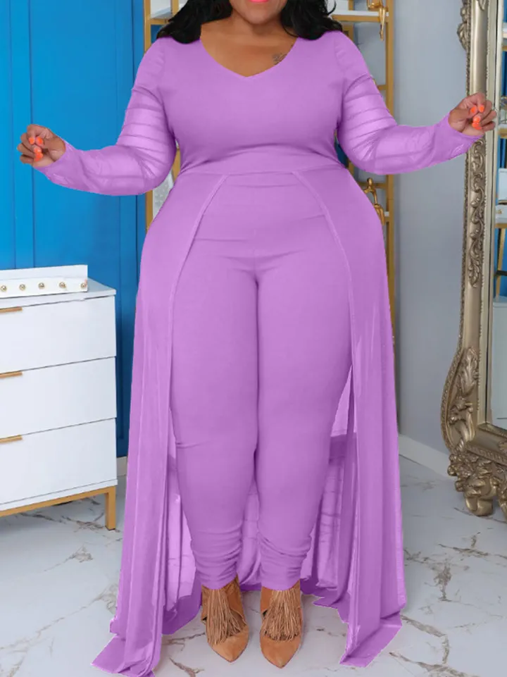 Plus Size Solid Color Patchwork Jumpsuit