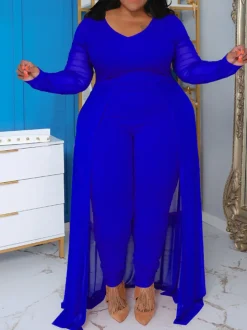 Plus Size Solid Color Patchwork Jumpsuit