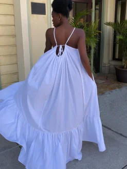 Plus Size Spaghetti Strap Ruffle Beach Maxi Swing Dress