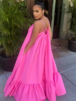 Plus Size Spaghetti Strap Ruffle Beach Maxi Swing Dress