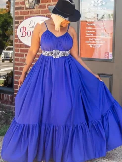 Plus Size Spaghetti Strap Ruffle Beach Maxi Swing Dress