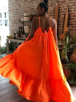 Plus Size Spaghetti Strap Ruffle Beach Maxi Swing Dress