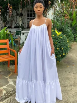 Plus Size Spaghetti Strap Ruffle Beach Maxi Swing Dress