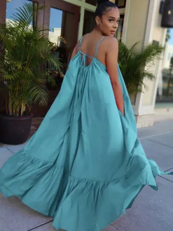 Plus Size Spaghetti Strap Ruffle Beach Maxi Swing Dress