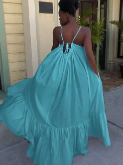 Plus Size Spaghetti Strap Ruffle Beach Maxi Swing Dress