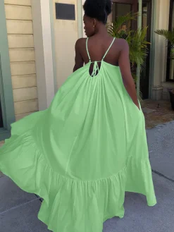 Plus Size Spaghetti Strap Ruffle Beach Maxi Swing Dress