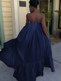 Plus Size Spaghetti Strap Ruffle Beach Maxi Swing Dress