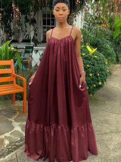 Plus Size Spaghetti Strap Ruffle Beach Maxi Swing Dress