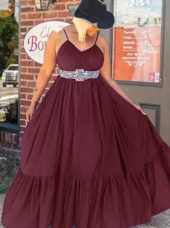 Plus Size Spaghetti Strap Ruffle Beach Maxi Swing Dress