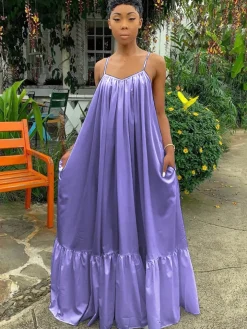 Plus Size Spaghetti Strap Ruffle Beach Maxi Swing Dress