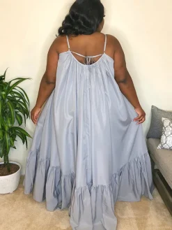 Plus Size Spaghetti Strap Ruffle Beach Maxi Swing Dress