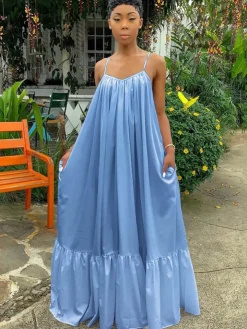 Plus Size Spaghetti Strap Ruffle Beach Maxi Swing Dress