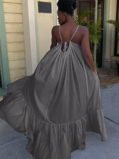 Plus Size Spaghetti Strap Ruffle Beach Maxi Swing Dress