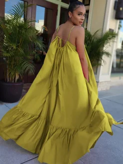 Plus Size Spaghetti Strap Ruffle Beach Maxi Swing Dress