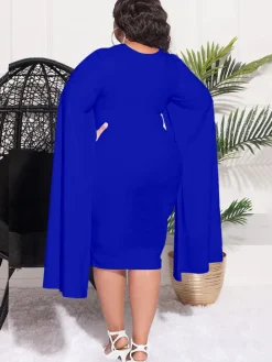 Plus Size Split Sleeves High Waist Midi Dress