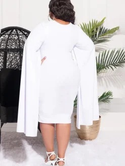 Plus Size Split Sleeves High Waist Midi Dress