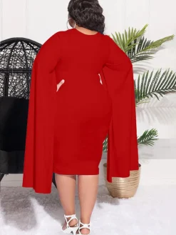 Plus Size Split Sleeves High Waist Midi Dress