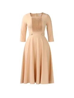 Plus Size Square Neck Pleated Dress