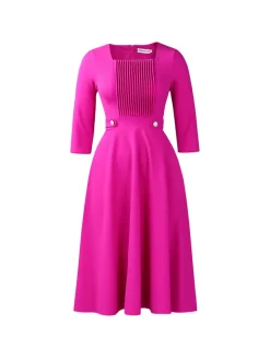 Plus Size Square Neck Pleated Dress