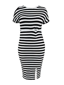 Plus Size Striped Dress with Pockets