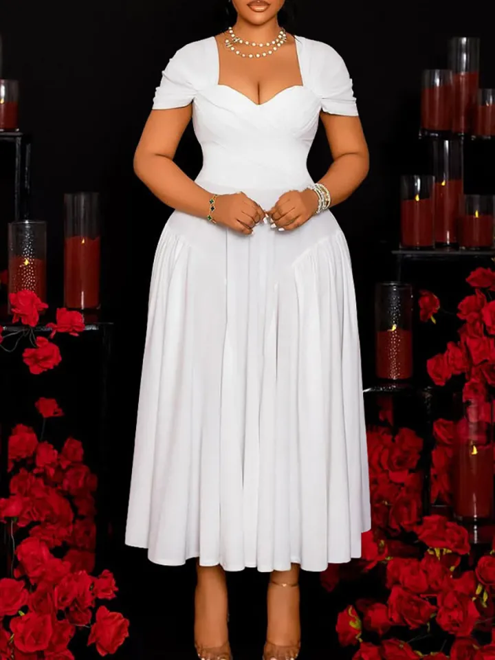 Plus Size Sweetheart Neckline Elegant Midi Dress