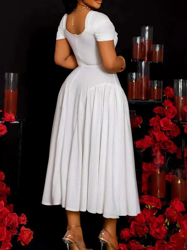 Plus Size Sweetheart Neckline Elegant Midi Dress