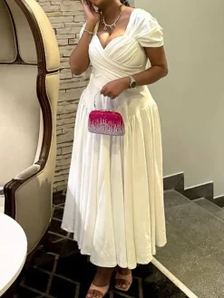 Plus Size Sweetheart Neckline Elegant Midi Dress