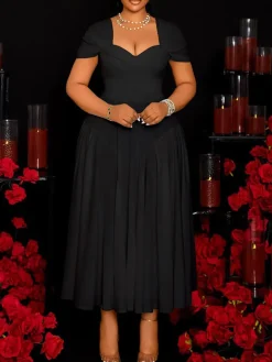 Plus Size Sweetheart Neckline Elegant Midi Dress