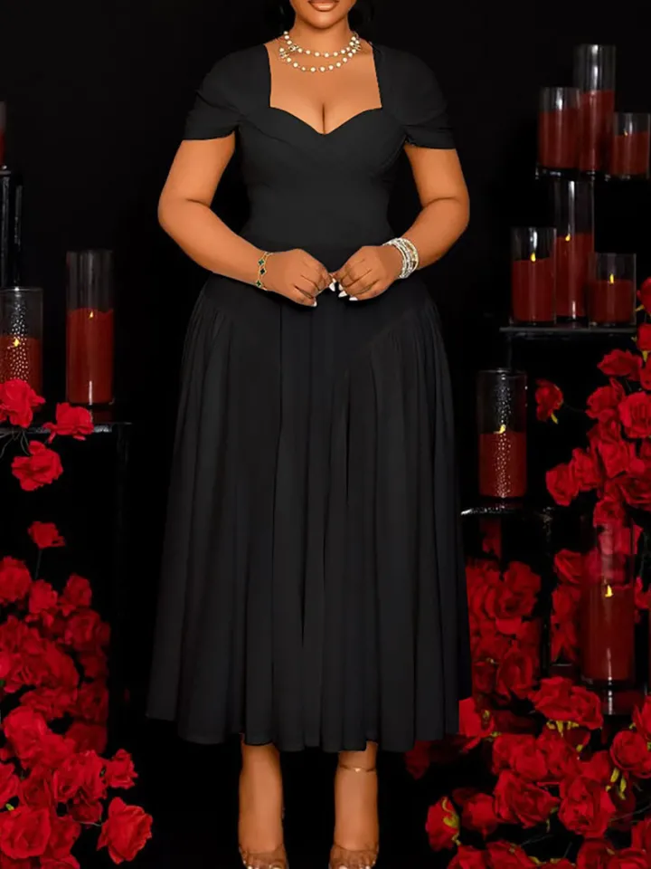 Plus Size Sweetheart Neckline Elegant Midi Dress