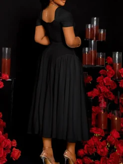 Plus Size Sweetheart Neckline Elegant Midi Dress