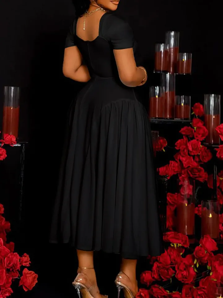 Plus Size Sweetheart Neckline Elegant Midi Dress