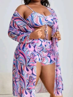 Plus Size Three Piece Floral Print Short Set