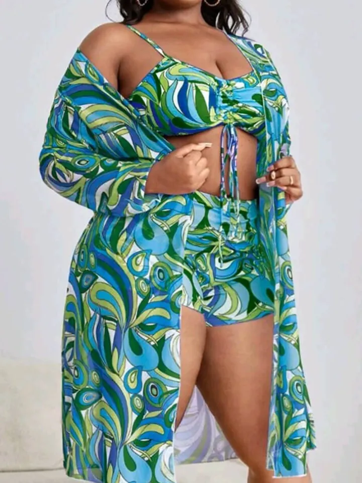 Plus Size Three Piece Floral Print Short Set
