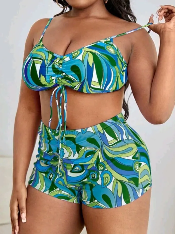 Plus Size Three Piece Floral Print Short Set