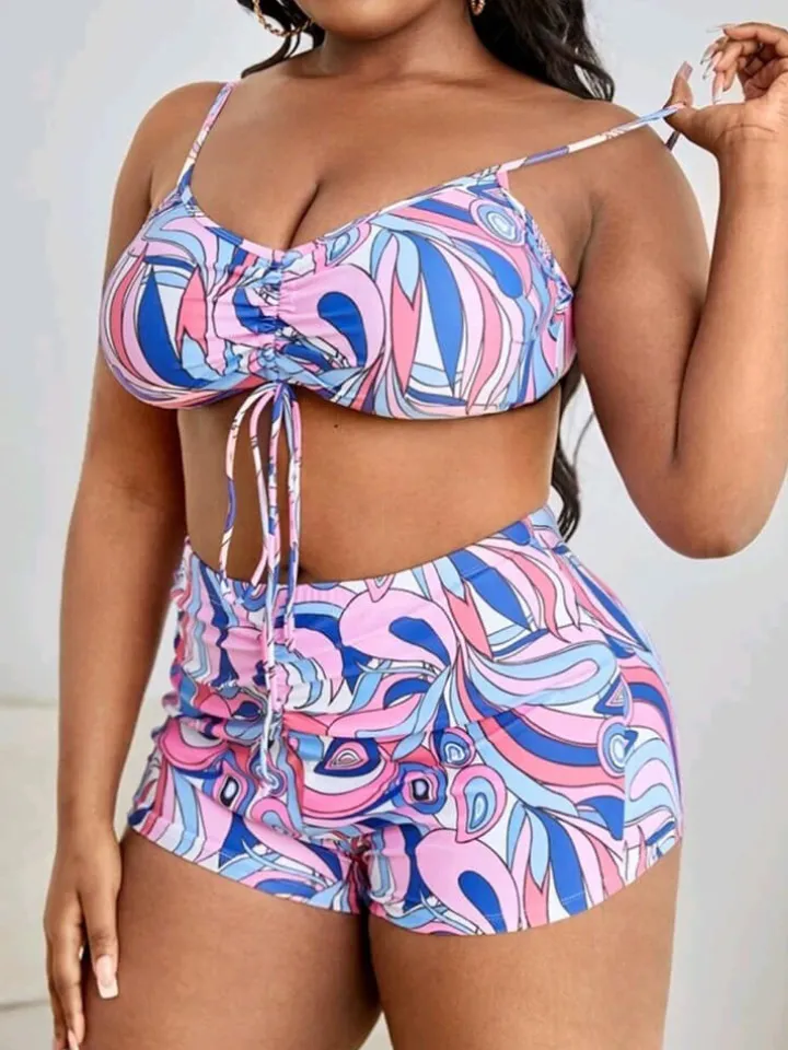 Plus Size Three Piece Floral Print Short Set