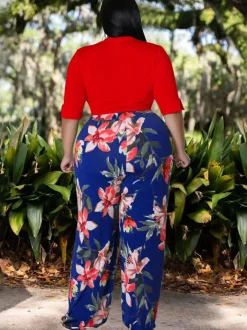 Plus Size Two Piece Crop Top Long Pants Outfits