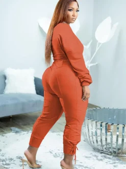 Plus Size Two Piece Long Sleeves Top Long Pants Outfits