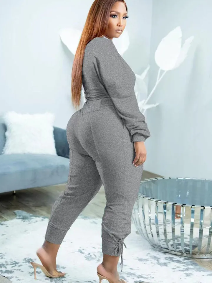 Plus Size Two Piece Long Sleeves Top Long Pants Outfits