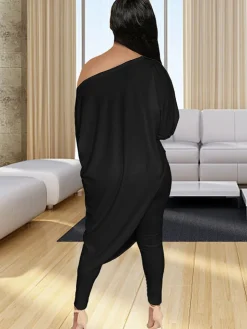 Plus Size Two Piece One Shoulder Top Long Pants