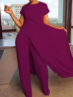 Plus Size Two Piece Short Sleeves Top Long Pants Outfits