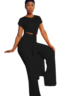 Plus Size Two Piece Short Sleeves Top Long Pants Outfits