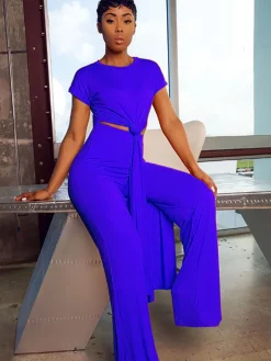 Plus Size Two Piece Short Sleeves Top Long Pants Outfits