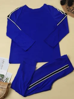 Plus Size Two Piece Stripe Long Sleeve Top Pants Set