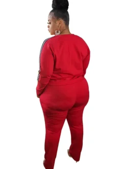 Plus Size Two Piece Stripe Long Sleeve Top Pants Set