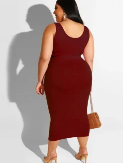 Plus Size Two Piece Tank Top Maxi Skirts Set