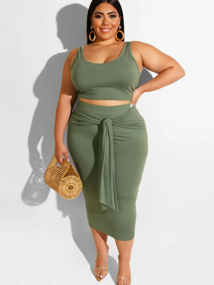 Plus Size Two Piece Tank Top Maxi Skirts Set