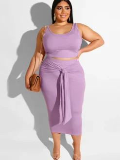 Plus Size Two Piece Tank Top Maxi Skirts Set