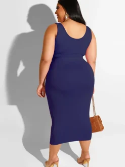 Plus Size Two Piece Tank Top Maxi Skirts Set