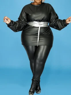 Plus Size Two-Piece Leather Set