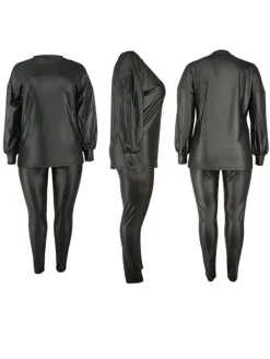 Plus Size Two-Piece Leather Set